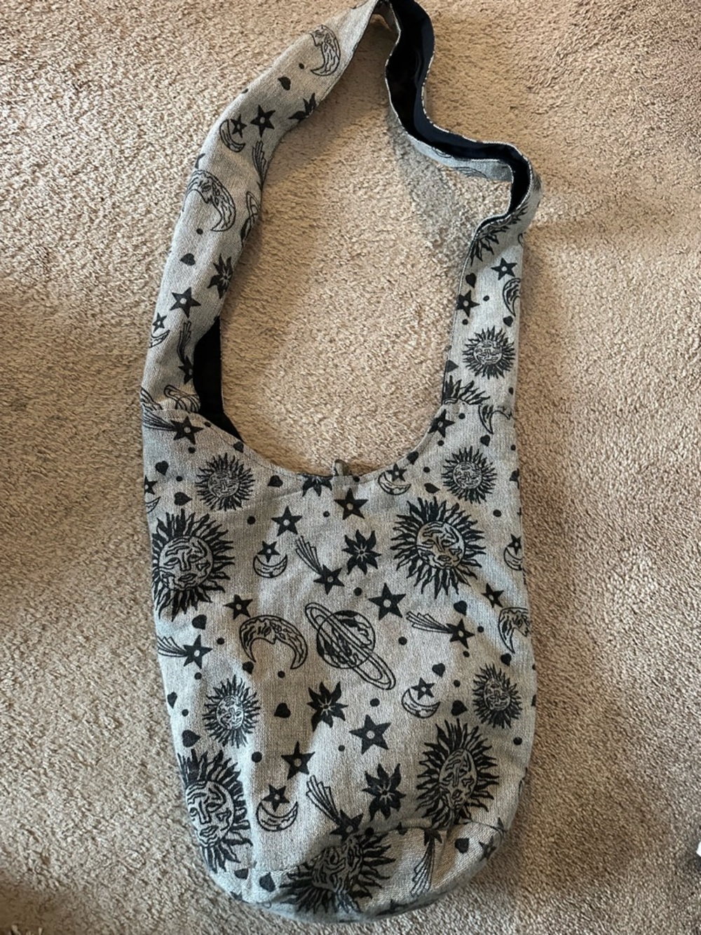 Celestial Print Gray Crossbody Hobo Bag